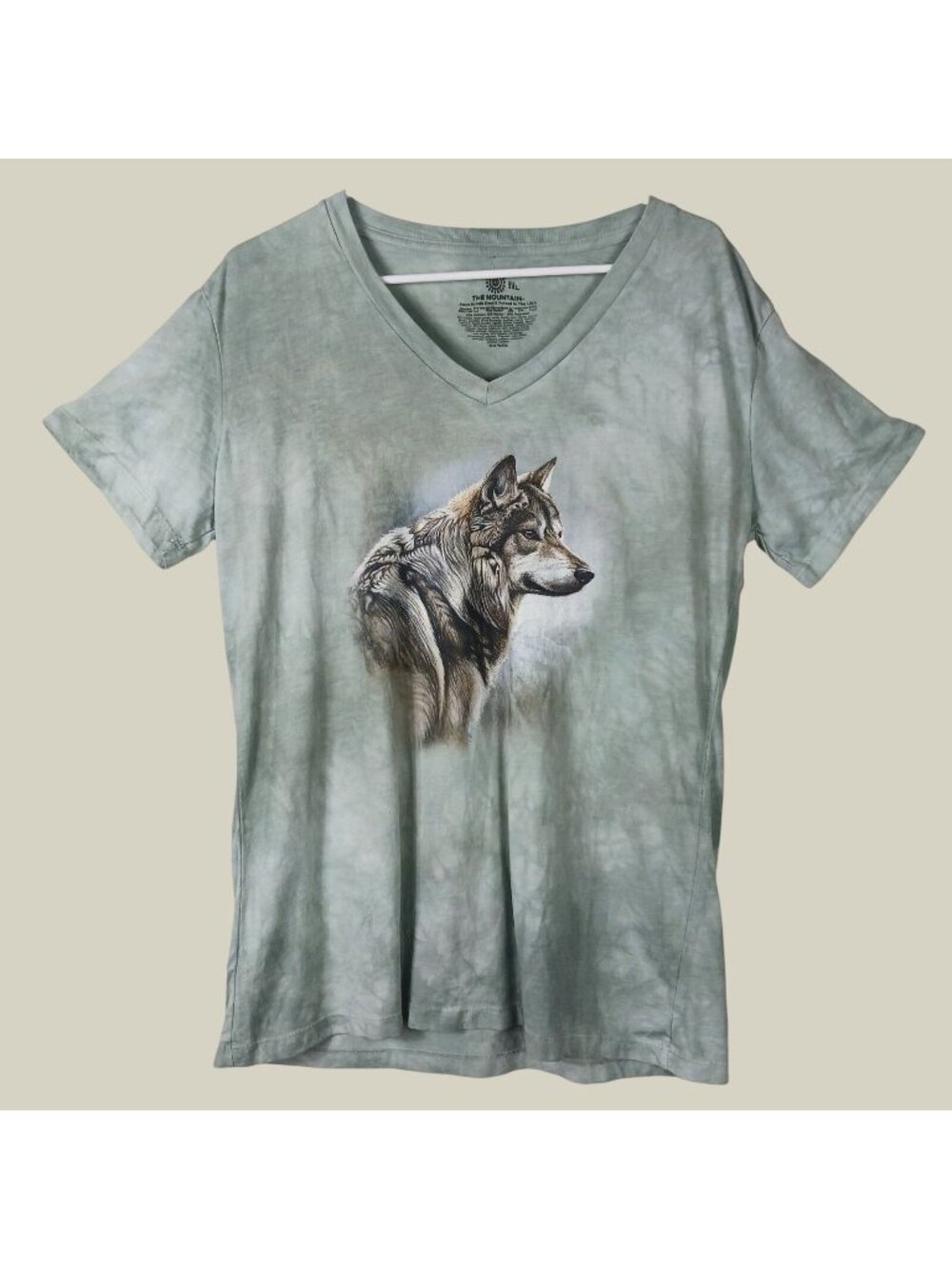 The Mountain Wolf Tie Dye V Neck Tee Womens L Green Festival Nature Goirpcore